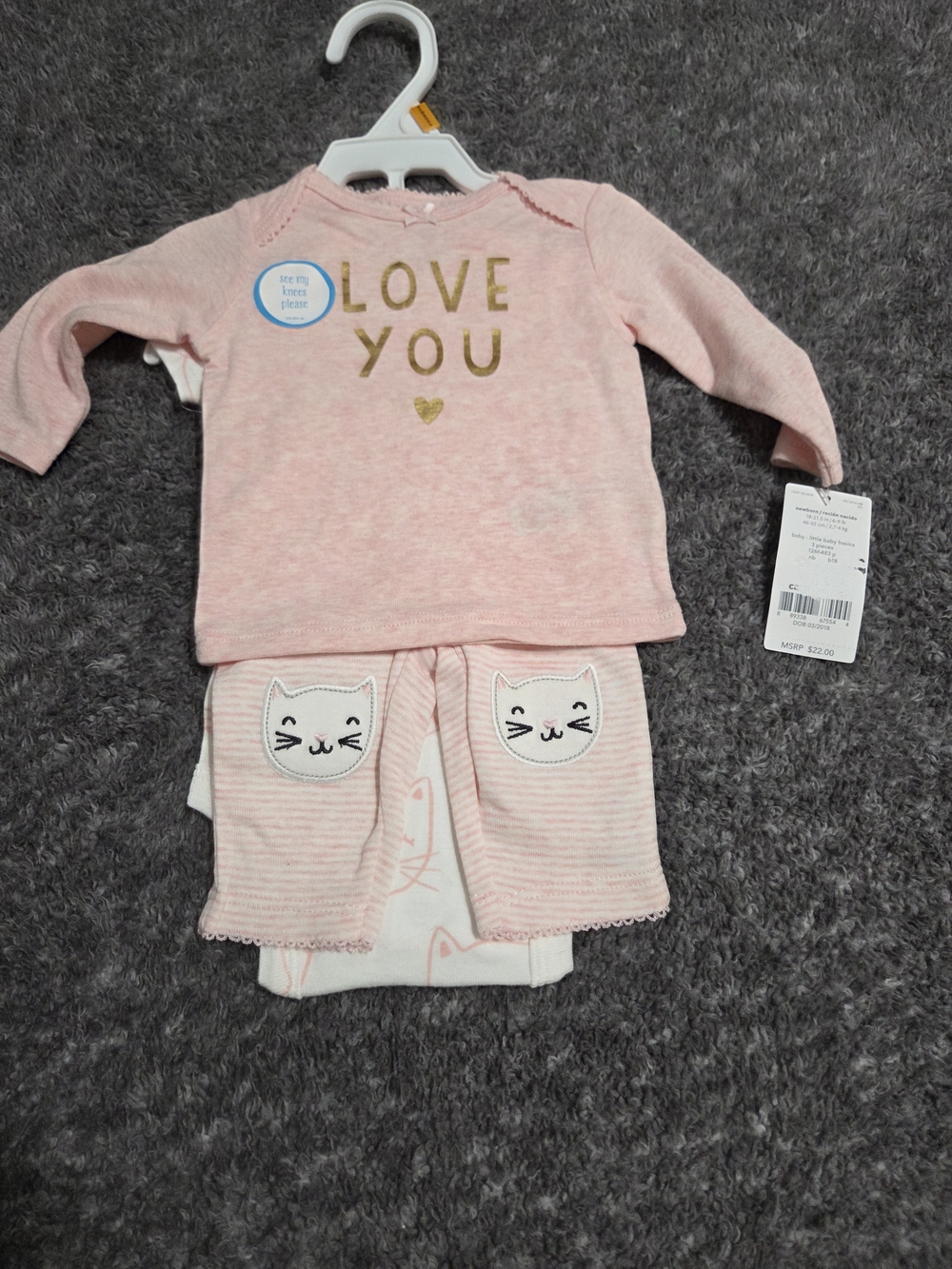 Carter's Pink 'Love You' Pajama Set with Cat Knee Patches